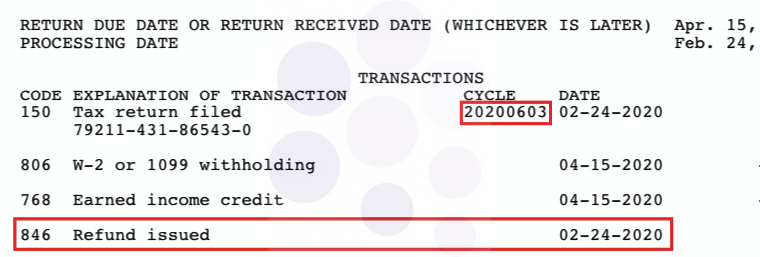 2020 IRS Transcript with 846 - Cycle Date 20200603